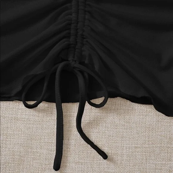 Shein Black Cropped Drawstring Ruched Tee, Size M - Picture 4 of 6